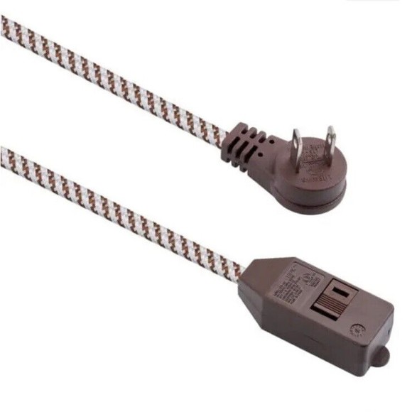 Braided Indoor Extension Cord 10 Ft. 3 Outlets Flat Head 2 Prong 16 Gauge Brown - Picture 4 of 7
